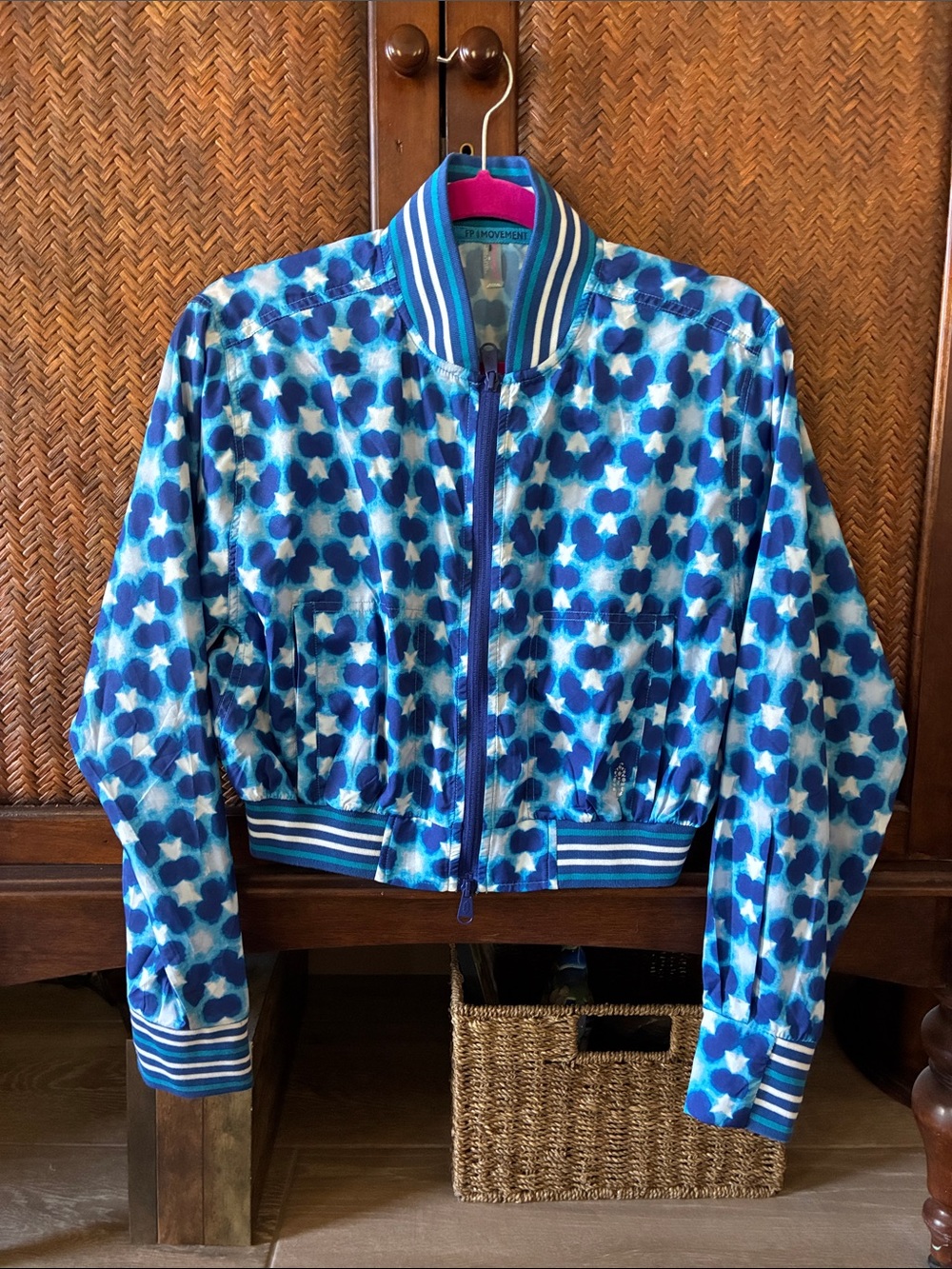 Free People Blue Floral Print Bomber Jacket